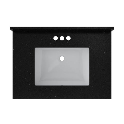Craft + Main QZ31224BGR Vanity Top, 22 in OAL, 31 in OAW, Ceramic/Quartz, Black Galaxy, Undermount Sink, 1-Bowl