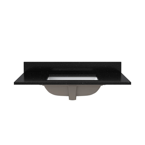 Craft + Main QZ37228BGR Vanity Top, 22 in OAL, 37 in OAW, Ceramic/Quartz, Black Galaxy, Undermount Sink, 1-Bowl
