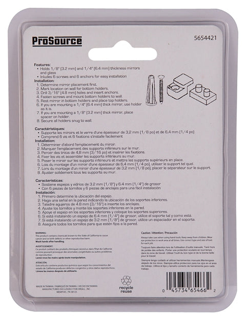 ProSource PH-122280-PS Mirror Holder, Plastic, Clear, Clear, Screw Mounting