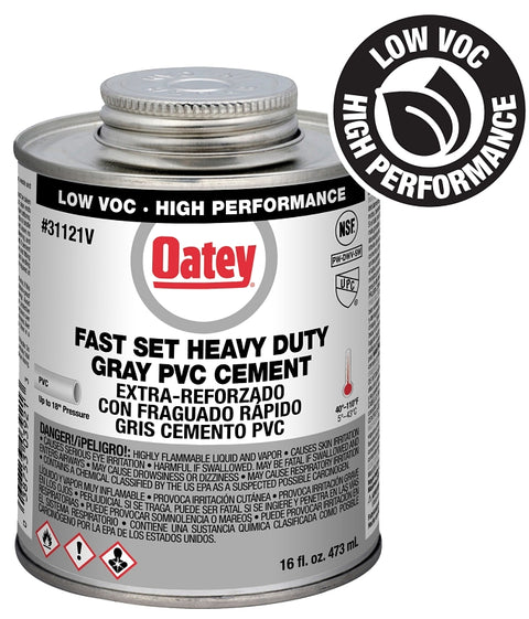 Oatey 31121V Heavy-Duty Fast Set Cement, 16 oz Can, Liquid, Gray