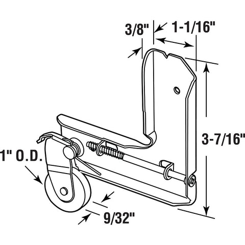 Prime-Line B 604 Roller Assembly, 1 in Dia Roller, 9/32 in W Roller, Polyethylene Roller, Concave Roller, 1-1/16 in W