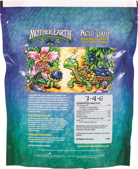 Mother Earth Acid Drop HGC733956 Hydroponic Plant Supplement, 4.4 lb Bag, Solid, 3-4-6 N-P-K Ratio