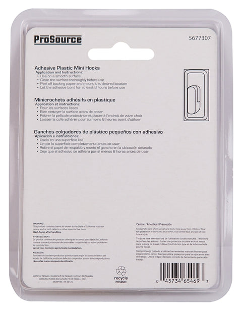 ProSource PH-122300-PS Mini Hook, 100 g, 1-Hook, Plastic, White, White