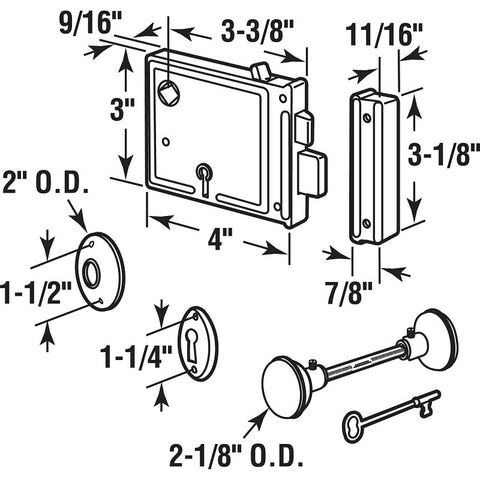 Prime-Line E 2478 Mortise Lockset, Brass, 3-3/8 in Backset