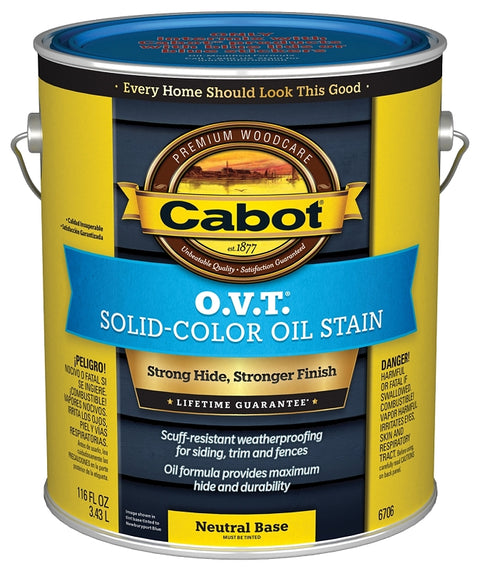 Cabot 140.0006706.007 Solid Stain, Flat, Neutral Base, Liquid, Oil Base, 1 gal, Pack of 4