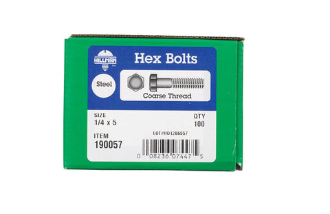 Hillman Hillman Zinc Steel Coarse Hex Bolt 1/4 in. Dia. x 5 in. L 100 box