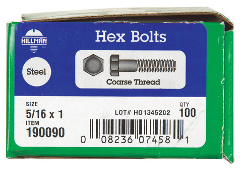 Hillman Hillman Zinc Steel Coarse Hex Bolt 5/16 in. Dia. x 1 in. L 100 box