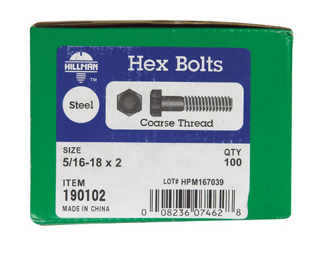 Hillman Hillman Zinc Steel Coarse Hex Bolt 5/16 in. Dia. x 2 in. L 100 box
