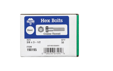 Hillman Hillman Zinc Steel Coarse Hex Bolt 3/8 in. Dia. x 3-1/2 in. L 50 box