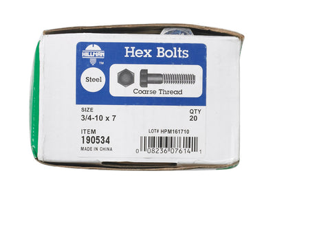 Hillman Hillman Zinc Steel Coarse Hex Bolt 3/4 in. Dia. x 7 in. L 20 box