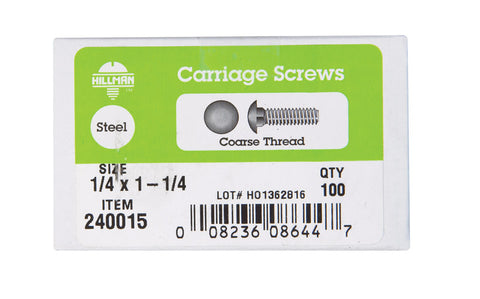 Hillman 1/4 Dia. x 1-1/4 in. L Zinc Carriage Bolt 100 pk