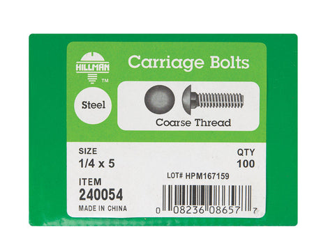 Hillman 1/4 Dia. x 5 in. L Zinc Carriage Bolt 100 pk