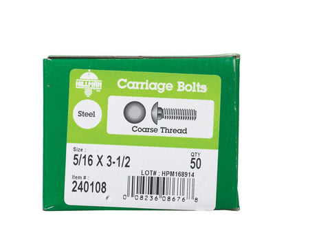 Hillman 5/16 Dia. x 3-1/2 in. L Zinc Carriage Bolt 50 pk