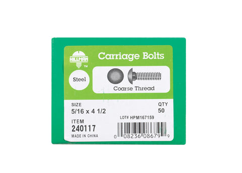 Hillman 5/16 Dia. x 4-1/2 in. L Zinc Carriage Bolt 50 pk