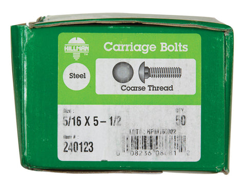 Hillman 5/16 Dia. x 5-1/2 in. L Zinc Carriage Bolt 50 pk