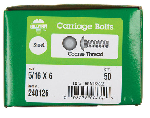 Hillman 5/16 Dia. x 6 in. L Zinc Carriage Bolt 50 pk