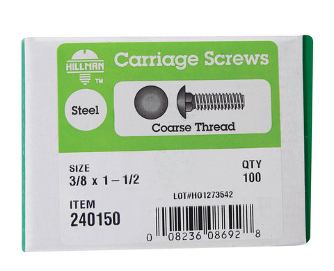 Hillman 3/8 Dia. x 1-1/2 in. L Zinc Carriage Bolt 100 pk