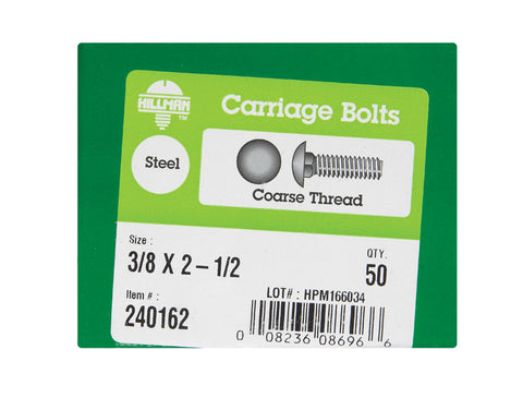 Hillman 3/8 Dia. x 2-1/2 in. L Zinc Carriage Bolt 50 pk