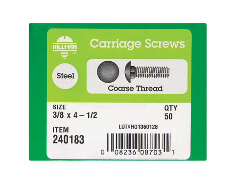 Hillman 3/8 Dia. x 4-1/2 in. L Zinc Carriage Bolt 50 pk