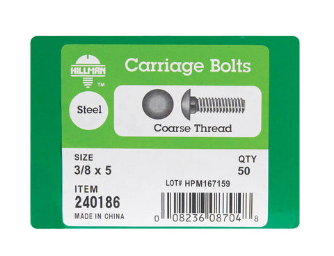 Hillman 3/8 Dia. x 5 in. L Zinc Carriage Bolt 50 pk
