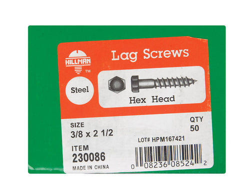 Hillman 3/8 in. x 2-1/2 in. L Hex Lag Screw