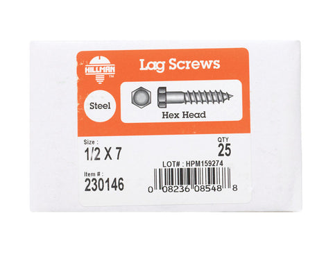Hillman 1/2 in. x 7 in. L Hex Lag Screw