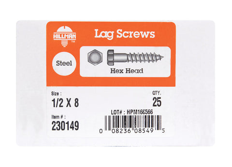 Hillman 1/2 in. x 8 in. L Hex Lag Screw