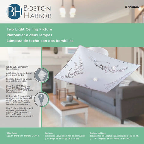 Boston Harbor F98WH02-1266-3L Ceiling Light Fixture, 0.5 A, 120 V, 60 W, 2-Lamp, A19 or CFL Lamp, Metal Fixture