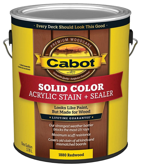 Cabot 140.0001880.007 Solid Stain, Low Luster, Redwood, Liquid, 1 gal, Can, Pack of 4