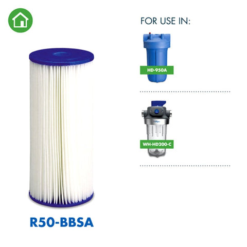 Culligan R50-BBSA Filter Cartridge, 50 um Filter, Pleated Polyester Cartridge Filter Media