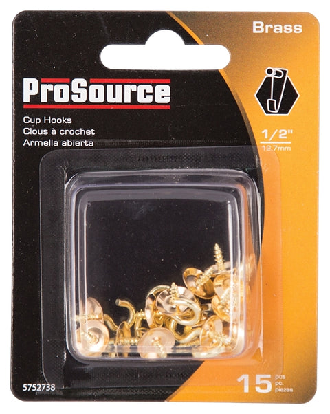 ProSource LR-388-PS Cup Hook, 3/16 in Opening, 2.5 mm Thread, 3/4 in L, Brass, Brass