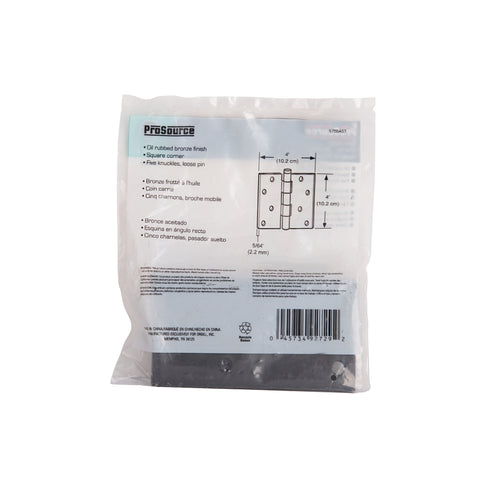ProSource 20339ORX Square Corner Door Hinge, Steel, Oil-Rubbed Bronze, Loose Pin, 180 deg Range of Motion