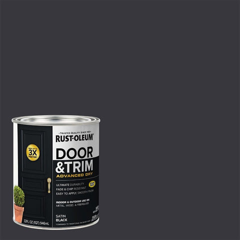 Rust-Oleum 369383 Door and Trim Paint, Water, Satin, Black, 1 qt, 40 to 65 sq-ft/qt Coverage Area, Pack of 2
