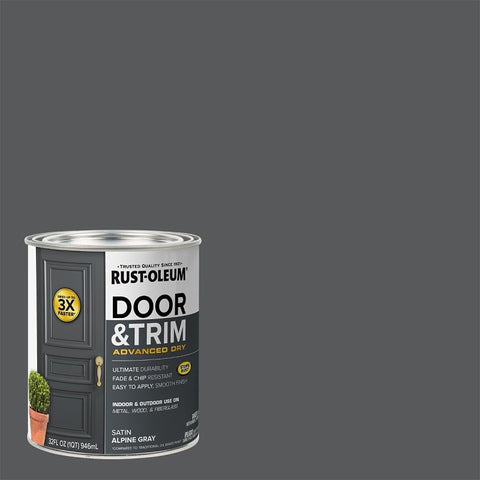 Rust-Oleum 369387 Door and Trim Paint, Water, Satin, Alpine Gray, 1 qt, 40 to 65 sq-ft/qt Coverage Area, Pack of 2