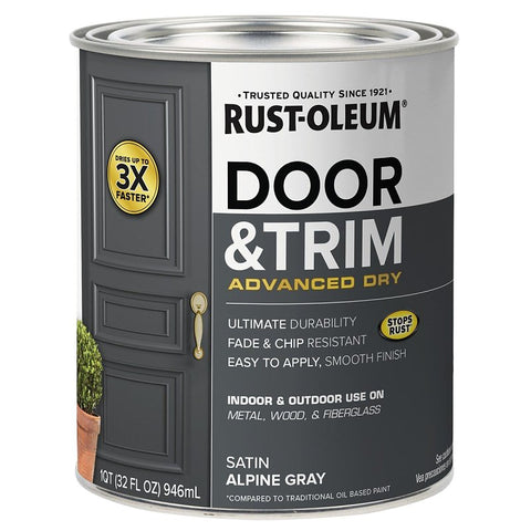 Rust-Oleum 369387 Door and Trim Paint, Water, Satin, Alpine Gray, 1 qt, 40 to 65 sq-ft/qt Coverage Area, Pack of 2