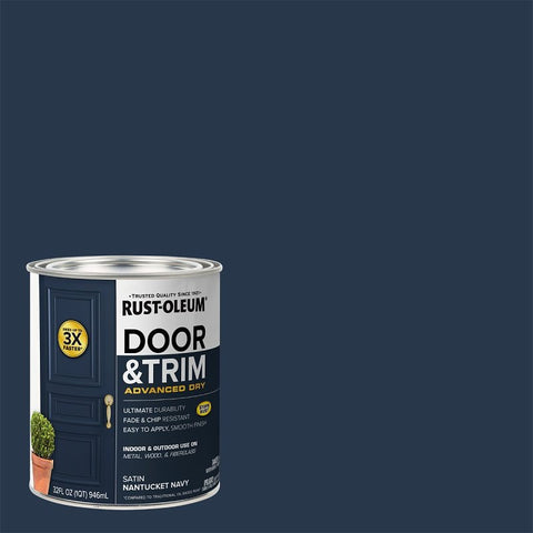 Rust-Oleum 369386 Door and Trim Paint, Water, Satin, Nantucket Navy, 1 qt, 40 to 65 sq-ft/qt Coverage Area, Pack of 2