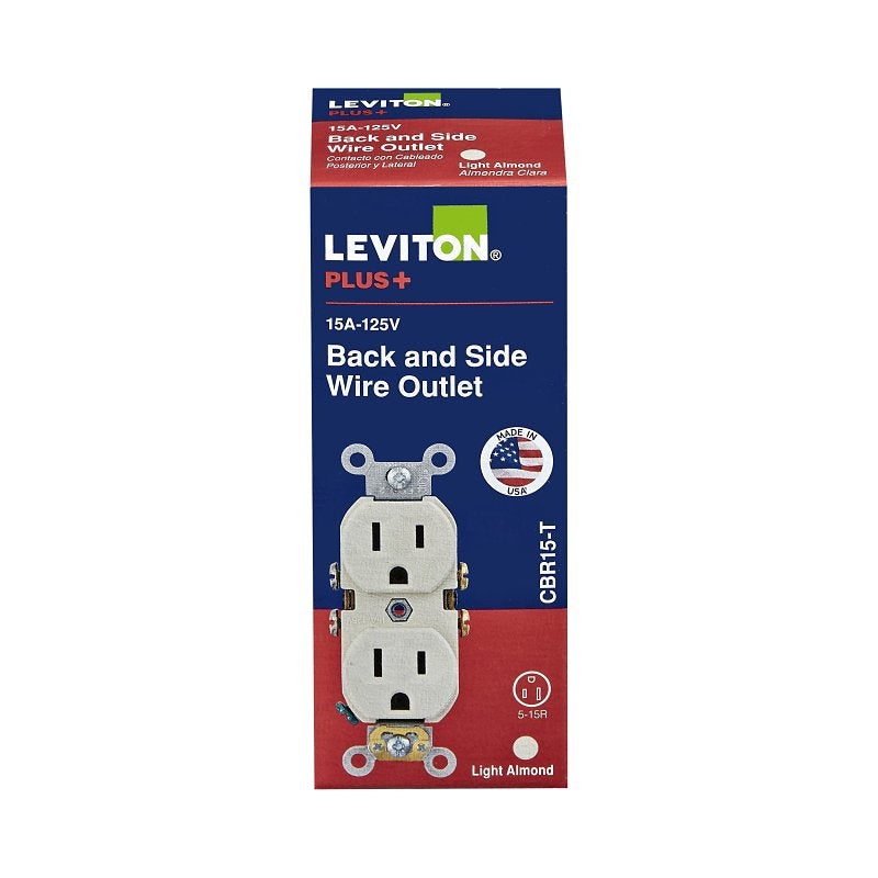 Leviton CBR15-T Duplex Outlet, 2 -Pole, 15 A, 125 VAC, Back, Side Wiri ...