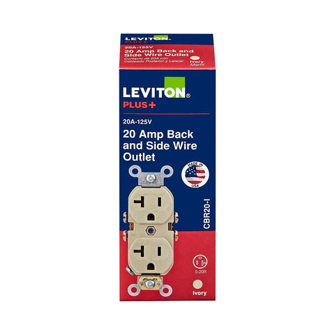 Leviton CBR20-I Duplex Outlet, 2 -Pole, 20 A, 125 VAC, NEMA: 5-20R, Ivory