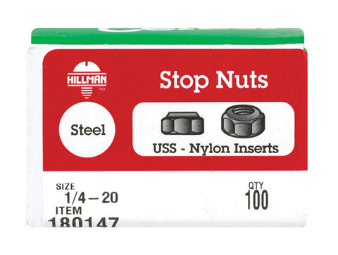 Hillman 1/4 Zinc-Plated Steel SAE Nylon Lock Nut 100 pk