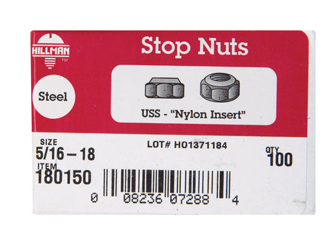 Hillman 5/16 Zinc-Plated Steel SAE Nylon Lock Nut 100 pk