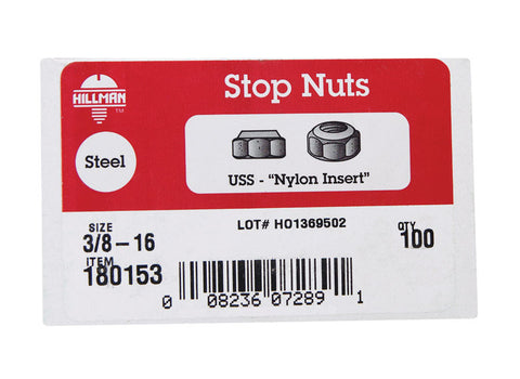 Hillman 3/8 Zinc-Plated Steel SAE Nylon Lock Nut 100 pk
