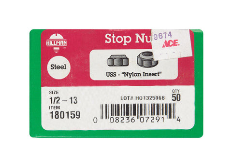 Hillman 1/2 Zinc-Plated Steel SAE Nylon Lock Nut 50 pk