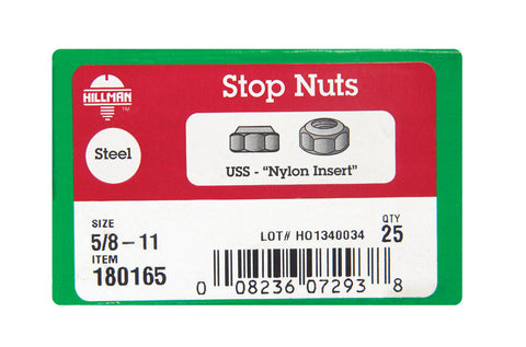 Hillman 5/8 Zinc-Plated Steel SAE Nylon Lock Nut 25 pk
