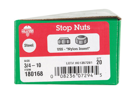 Hillman 3/4 Zinc-Plated Steel SAE Nylon Lock Nut 20 pk