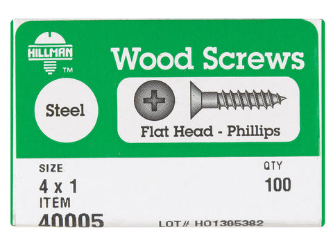 Hillman Flat Wood Screw No. 4 x 1 in. L Zinc Steel