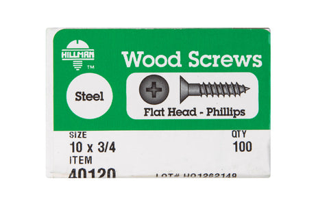 Hillman Flat Wood Screw No. 10 x 3/4 in. L Zinc Steel 100 pk
