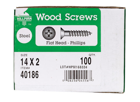 Hillman Flat Wood Screw No. 14 x 2 in. L Zinc Steel 100 pk
