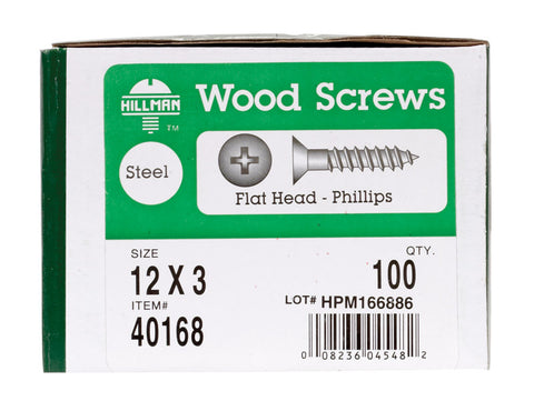 Hillman Flat Wood Screw No. 12 x 3 in. L Zinc Steel 100 pk