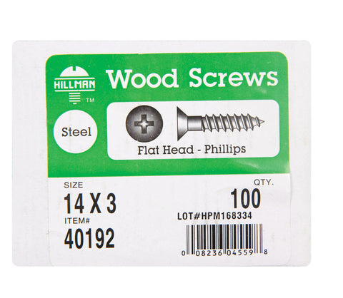 Hillman Flat Wood Screw No. 14 x 3 in. L Zinc Steel 100 pk