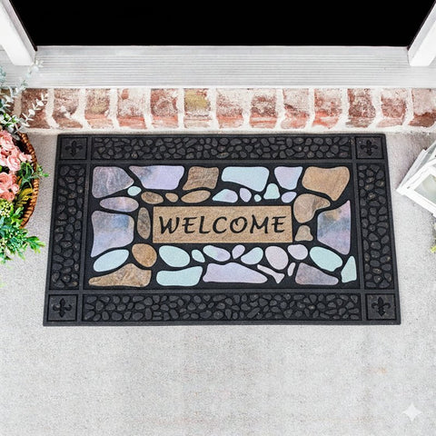 Fanmats 58781 Floor Mat, 30 in L, 18 in W, Pebble Pattern, Rubber Surface, Multi-Color